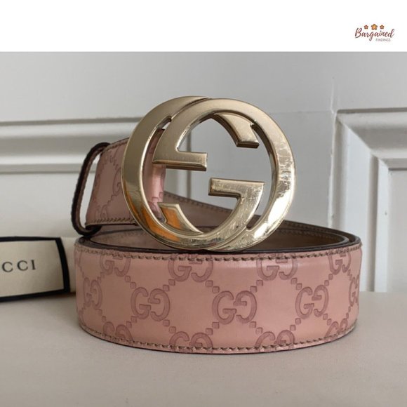 Authentic Gucci Pink Guccissima Leather Gold Interlocking G Buckle Belt 90/36 - Picture 12 of 13